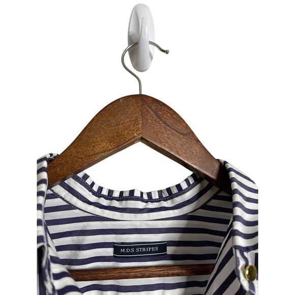 MDS Stripes Blue White Shirt Dress Midi Pockets Womans Medium - Picture 9 of 9
